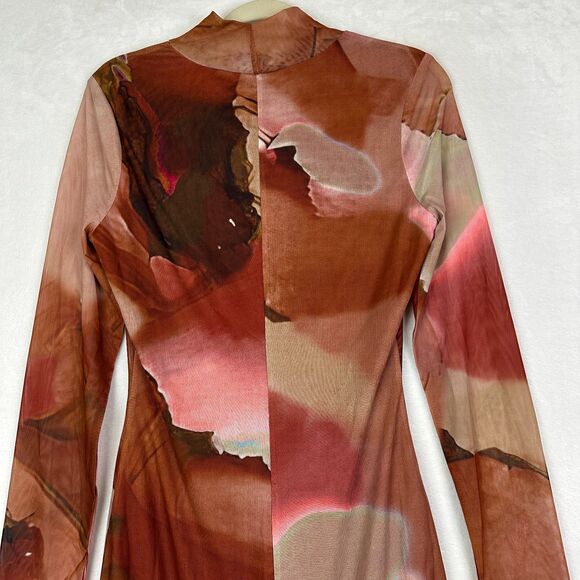 Vici Mesh Midi Dress Size Medium Artsy Abstract Bodycon Watercolor Stretch - Picture 5 of 8